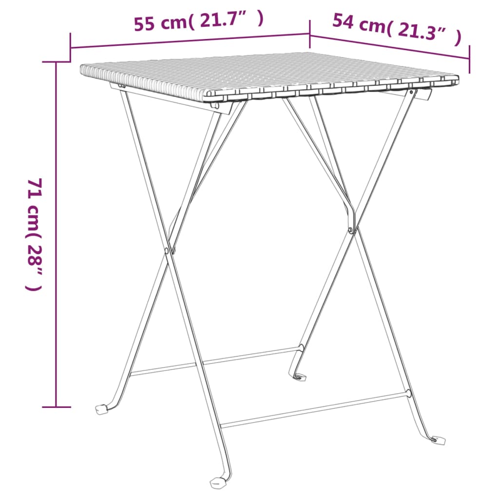 3-dijelni sklopivi bistro set od poliratana sivi