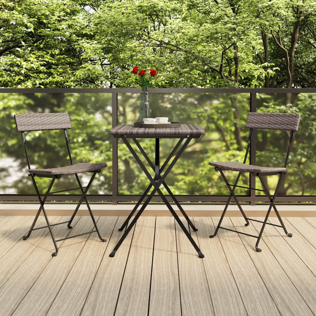 3-dijelni sklopivi bistro set od poliratana sivi