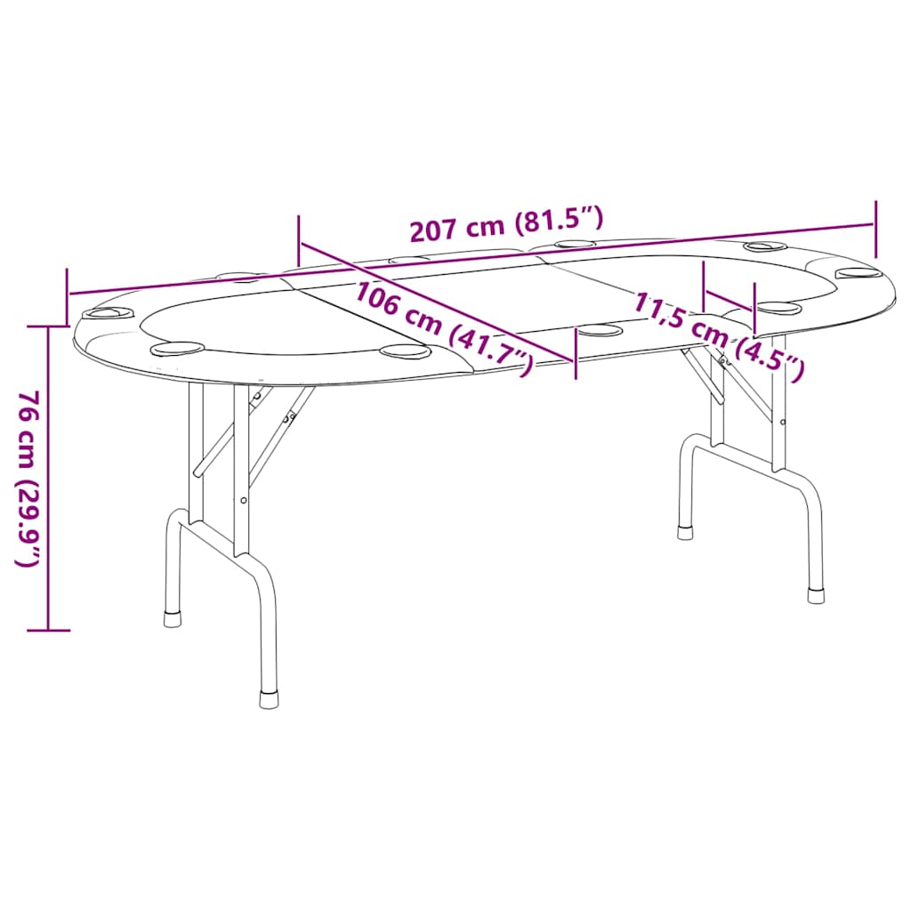 Sklopivi stol za poker za 10 igrača zeleni 207 x 106 x 76 cm