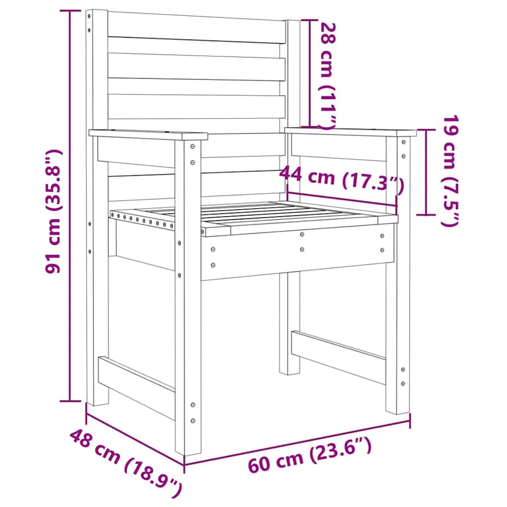 Vrtne stolice 2 kom 60 x 48 x 91 cm od masivne borovine