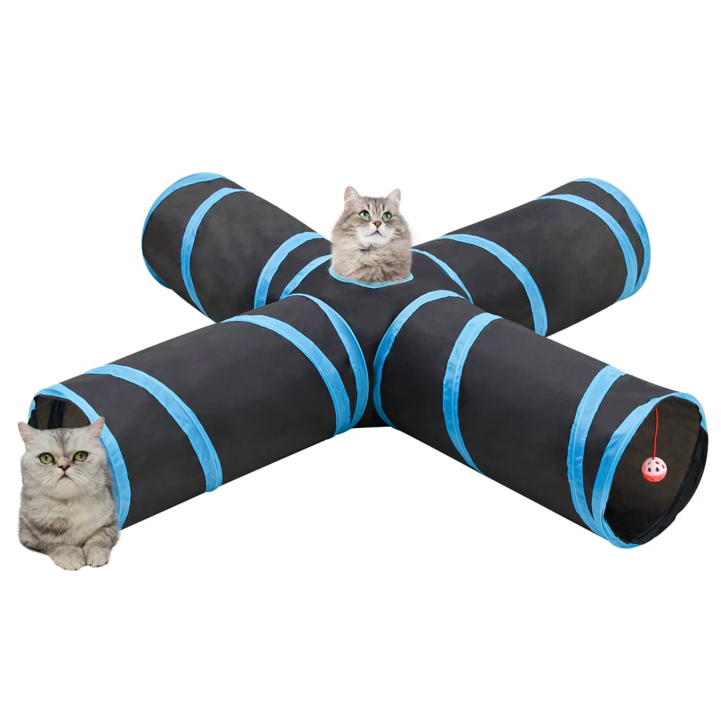 Mačji tunel 4-smjerni crno-plavi 132 cm poliester
