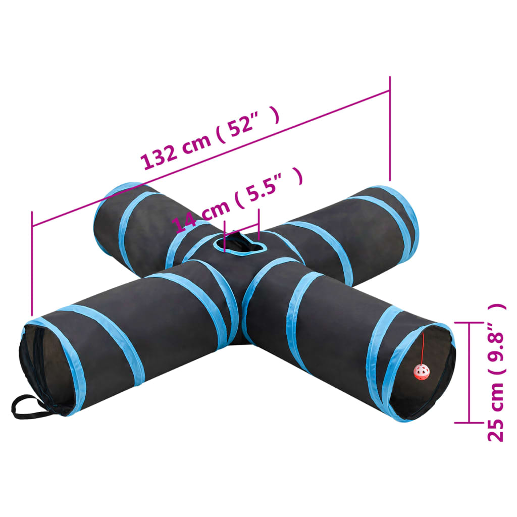 Mačji tunel 4-smjerni crno-plavi 132 cm poliester