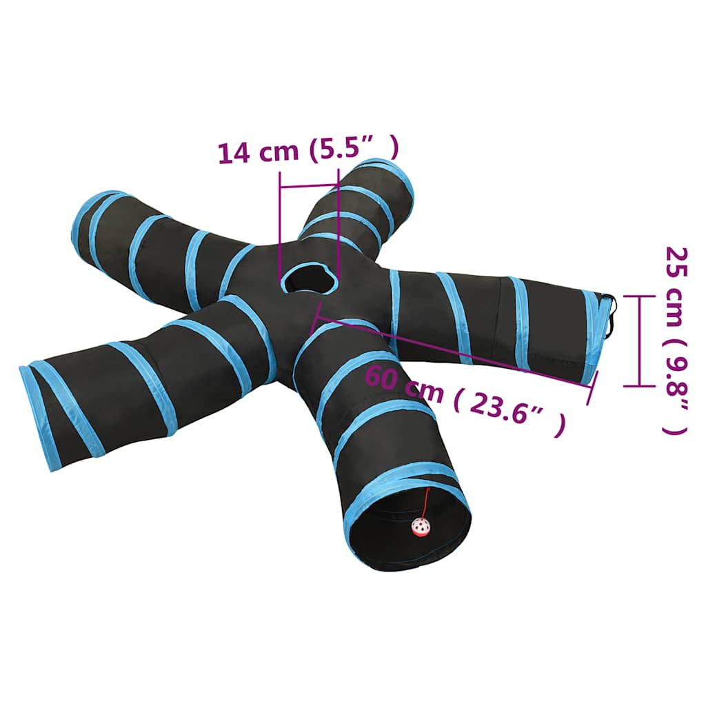 Mačji tunel 5-smjerni crno-plavi 25 cm poliester