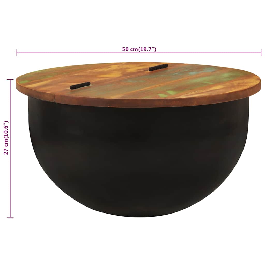 Stolić za kavu crni 50 x 27 cm od masivnog obnovljenog drva