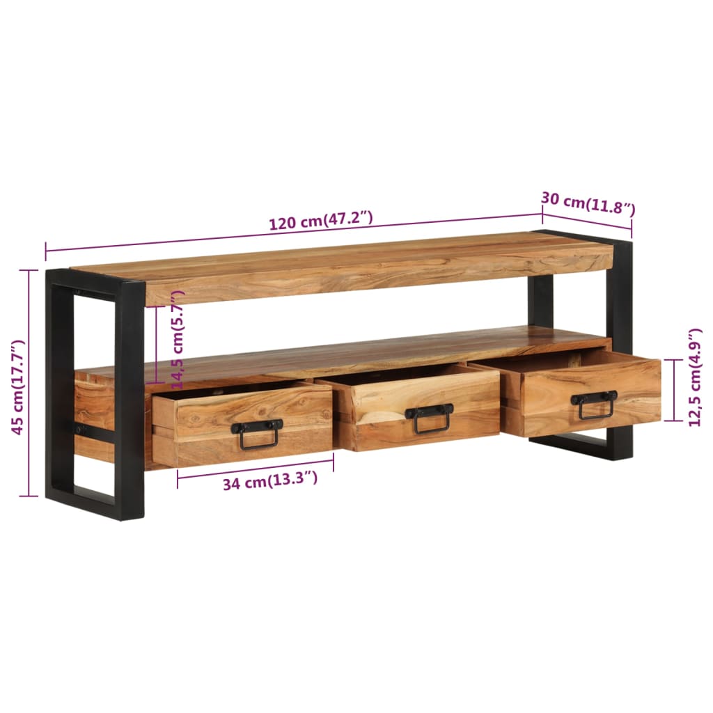 TV ormarić 120 x 30 x 45 cm od masivnog bagremovog drva