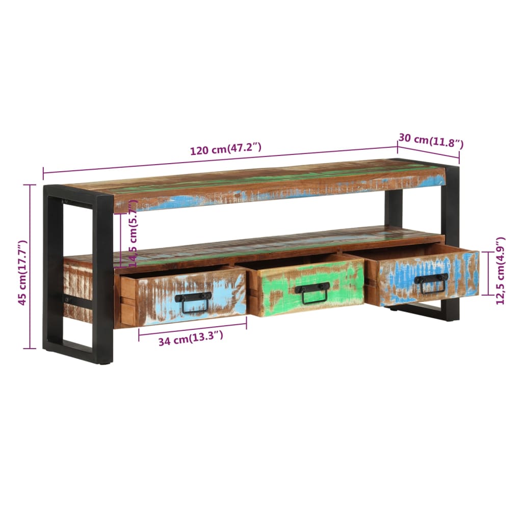 TV ormarić 120 x 30 x 45 cm od masivnog obnovljenog drva
