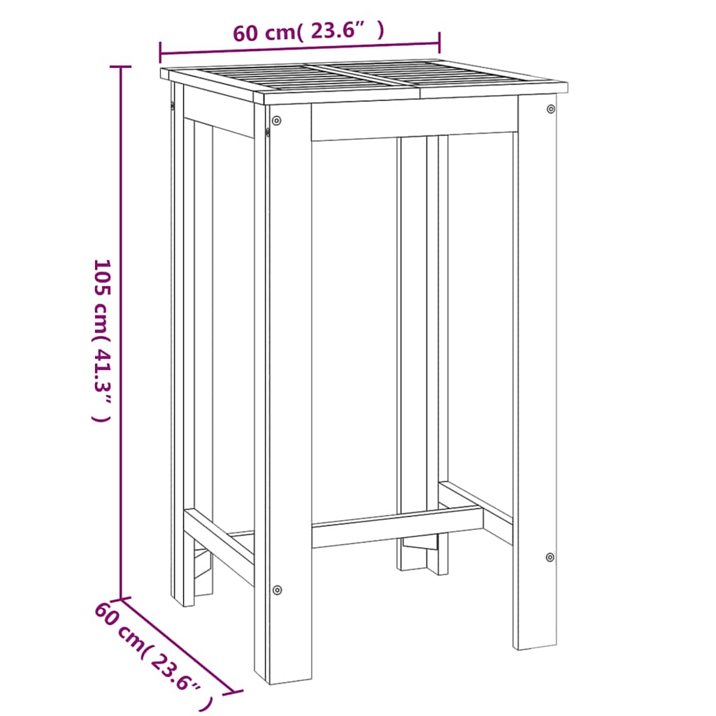 Vrtni barski stol 60 x 60 x 105 cm od masivnog bagremovog drva