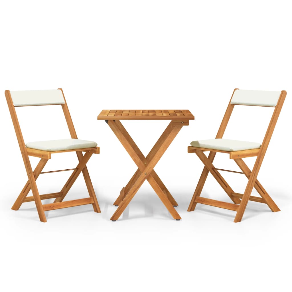 3-dijelni sklopivi bistro set i jastuci masivno bagremovo drvo