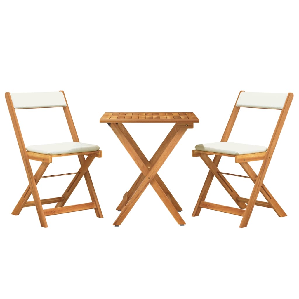 3-dijelni sklopivi bistro set i jastuci masivno bagremovo drvo