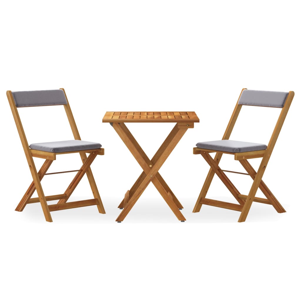 3-dijelni sklopivi bistro set i jastuci masivno bagremovo drvo