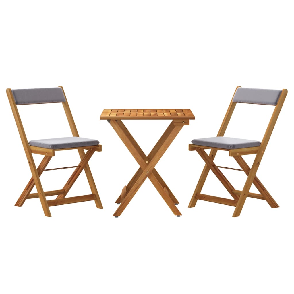 3-dijelni sklopivi bistro set i jastuci masivno bagremovo drvo