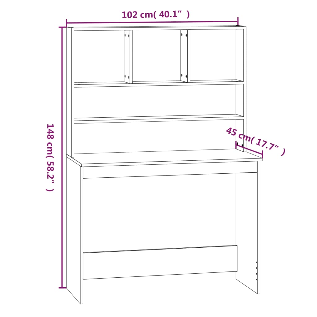 Radni stol s policama bijeli 102x45x148 cm konstruirano drvo