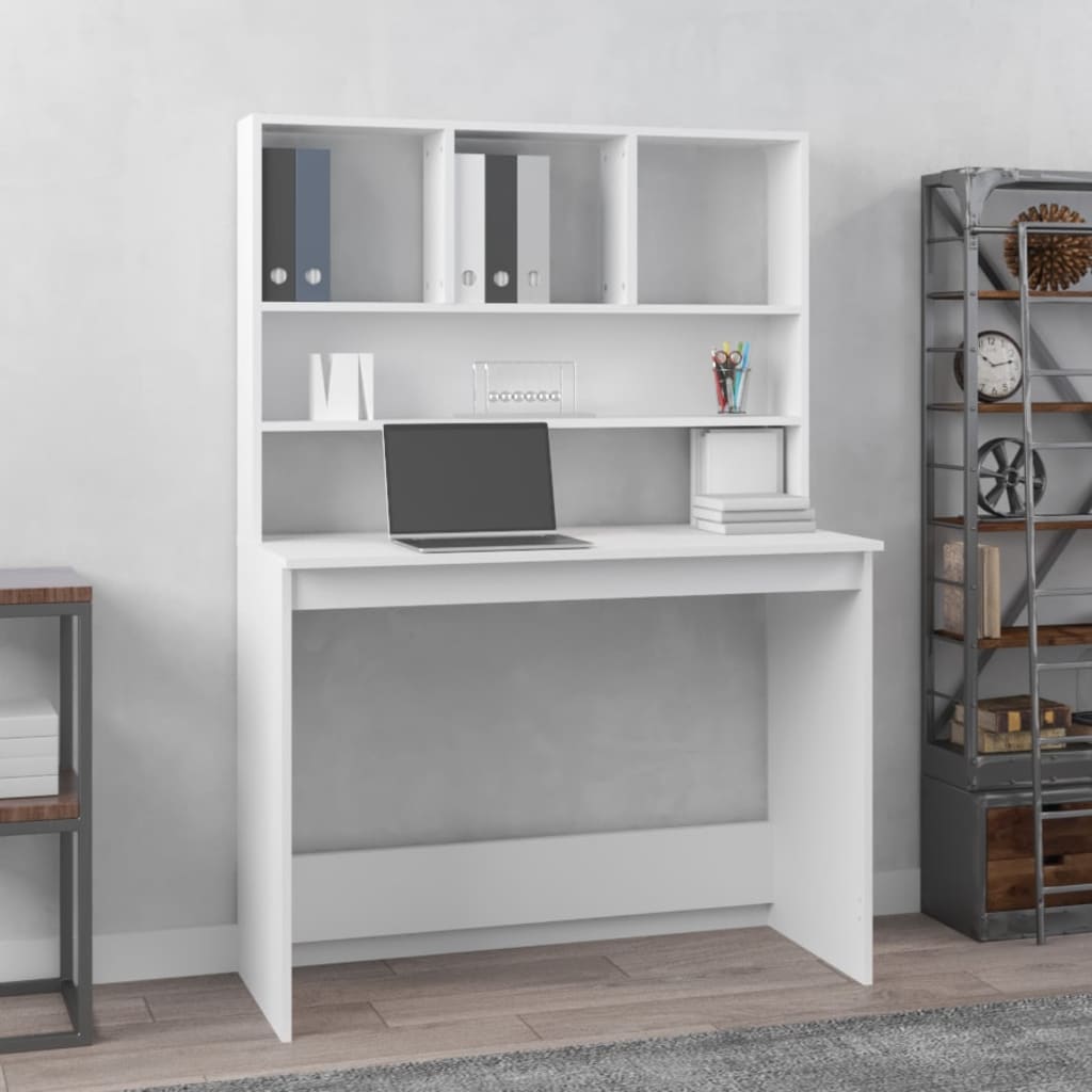 Radni stol s policama bijeli 102x45x148 cm konstruirano drvo