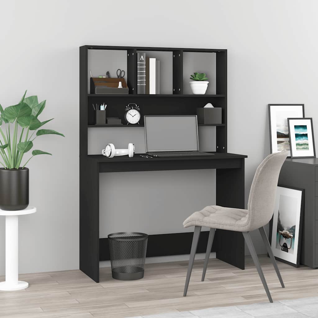 Radni stol s policama crni 102 x 45 x 148 cm konstruirano drvo