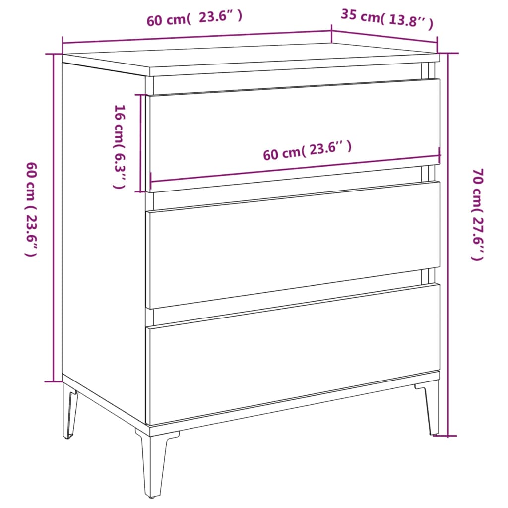 Komoda crna 60 x 35 x 70 cm od konstruiranog drva