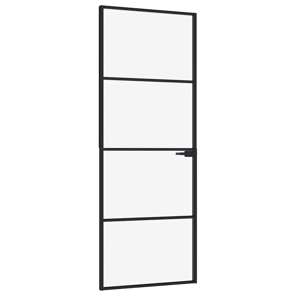 Sobna vrata crna 76 x 201,5 cm kaljeno staklo i aluminij tanka