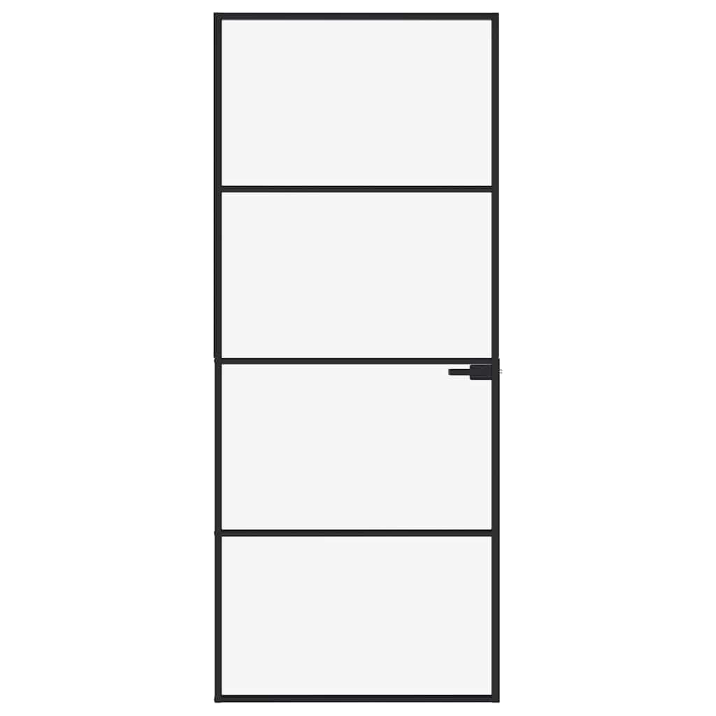 Sobna vrata crna 83 x 201,5 cm kaljeno staklo i aluminij tanka