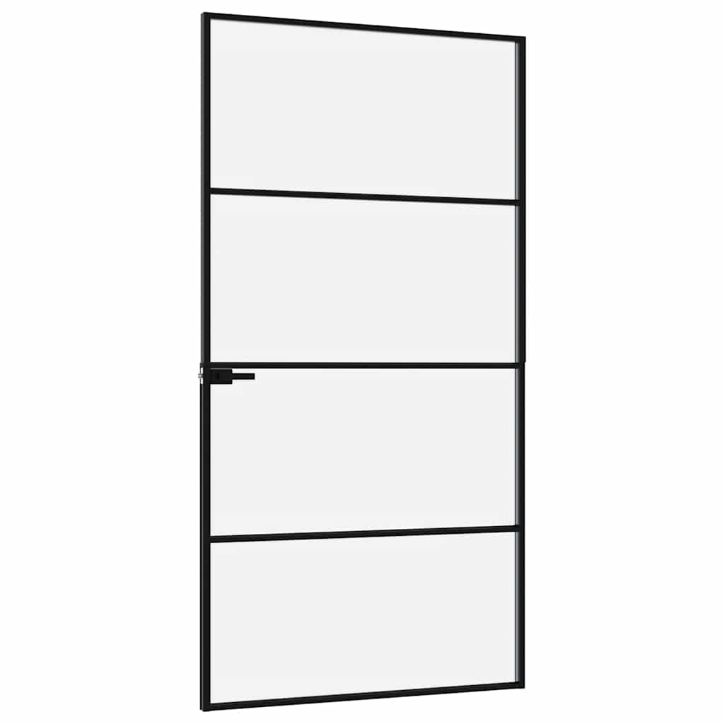 Sobna vrata crna 102 x 201,5 cm kaljeno staklo i aluminij tanka