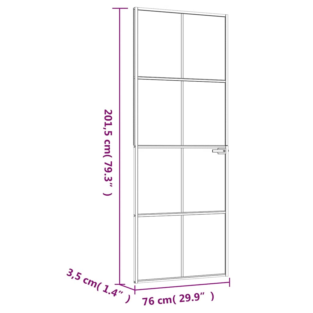 Sobna vrata crna 76 x 201,5 cm kaljeno staklo i aluminij tanka