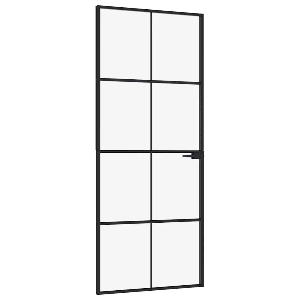 Sobna vrata crna 83 x 201,5 cm kaljeno staklo i aluminij tanka