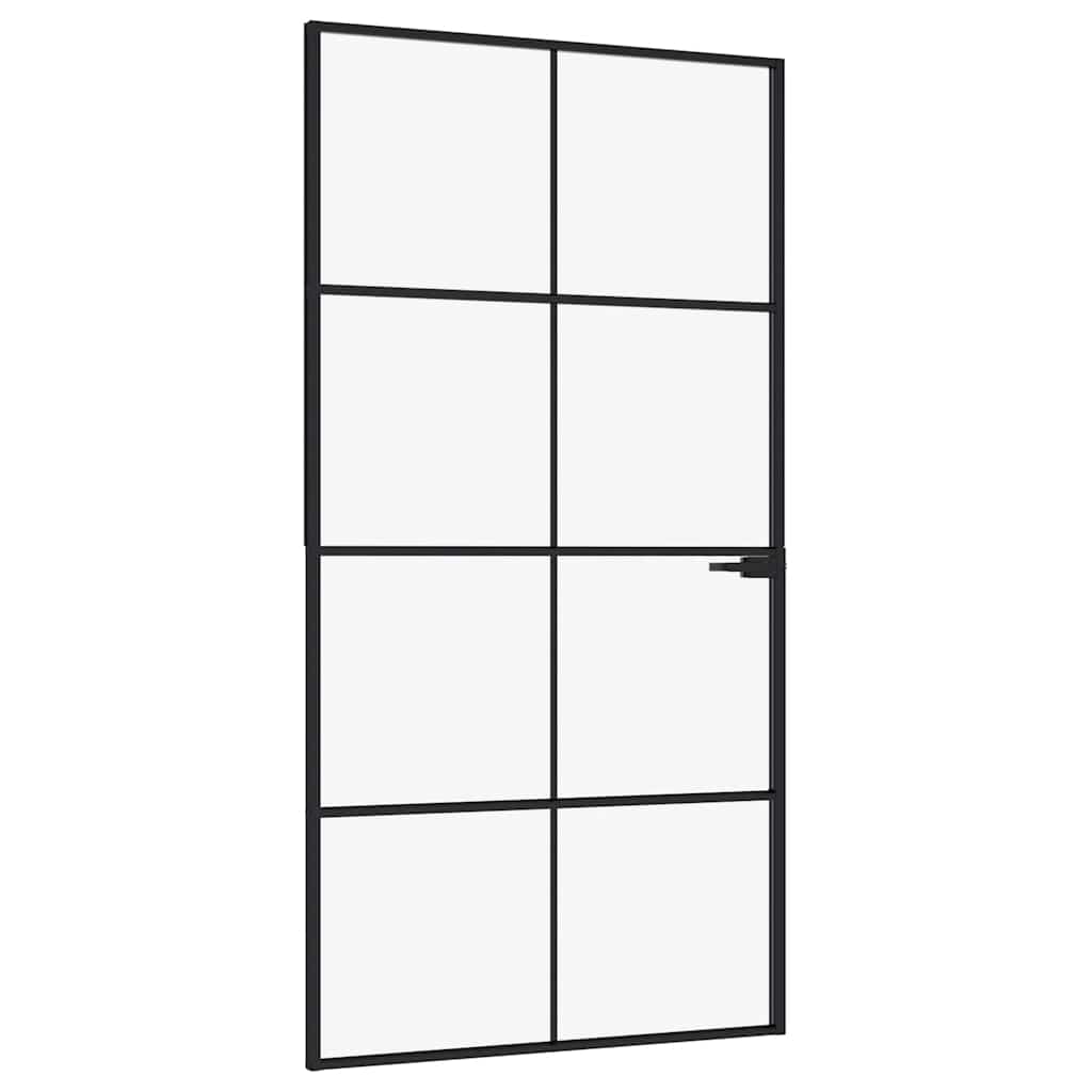 Sobna vrata crna 102 x 201,5 cm kaljeno staklo i aluminij tanka