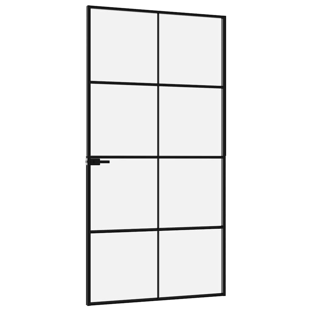 Sobna vrata crna 102 x 201,5 cm kaljeno staklo i aluminij tanka