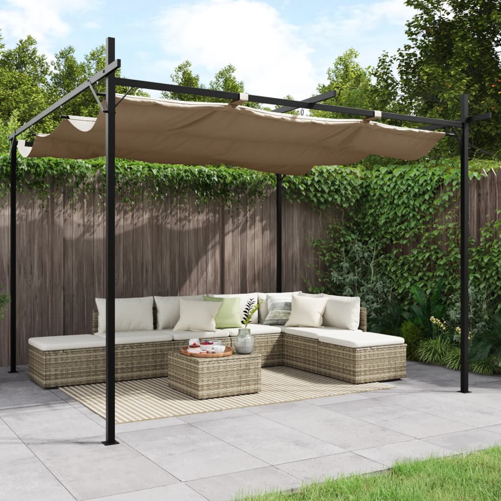 Pergola s pomičnim krovom smeđesiva 295 x 292 x 230 cm
