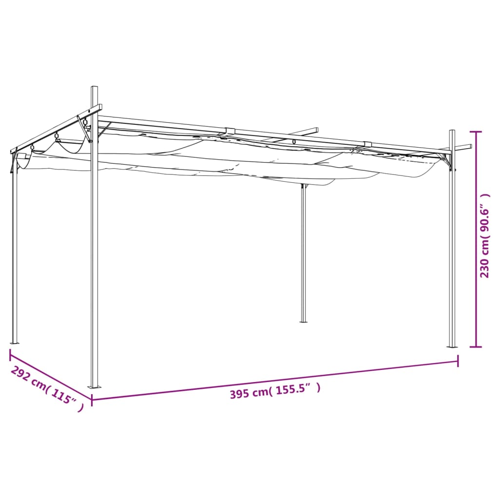 Pergola s pomičnim krovom antracit 395x292x230 cm