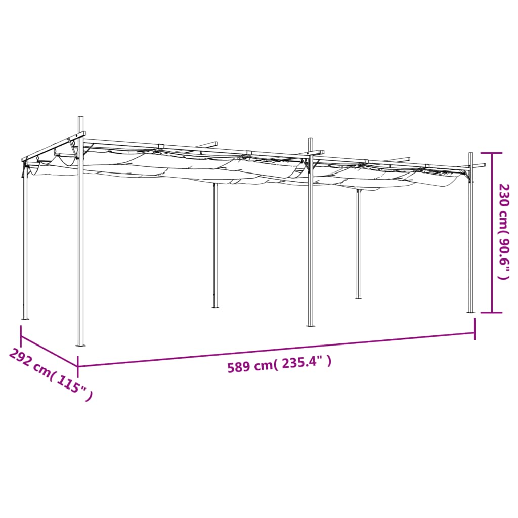 Pergola s pomičnim krovom antracit 589x292x230 cm
