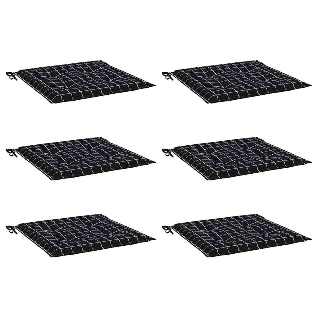 Jastuci za vrtne stolice 6 kom crni karirani 40x40x4 cm tkanina