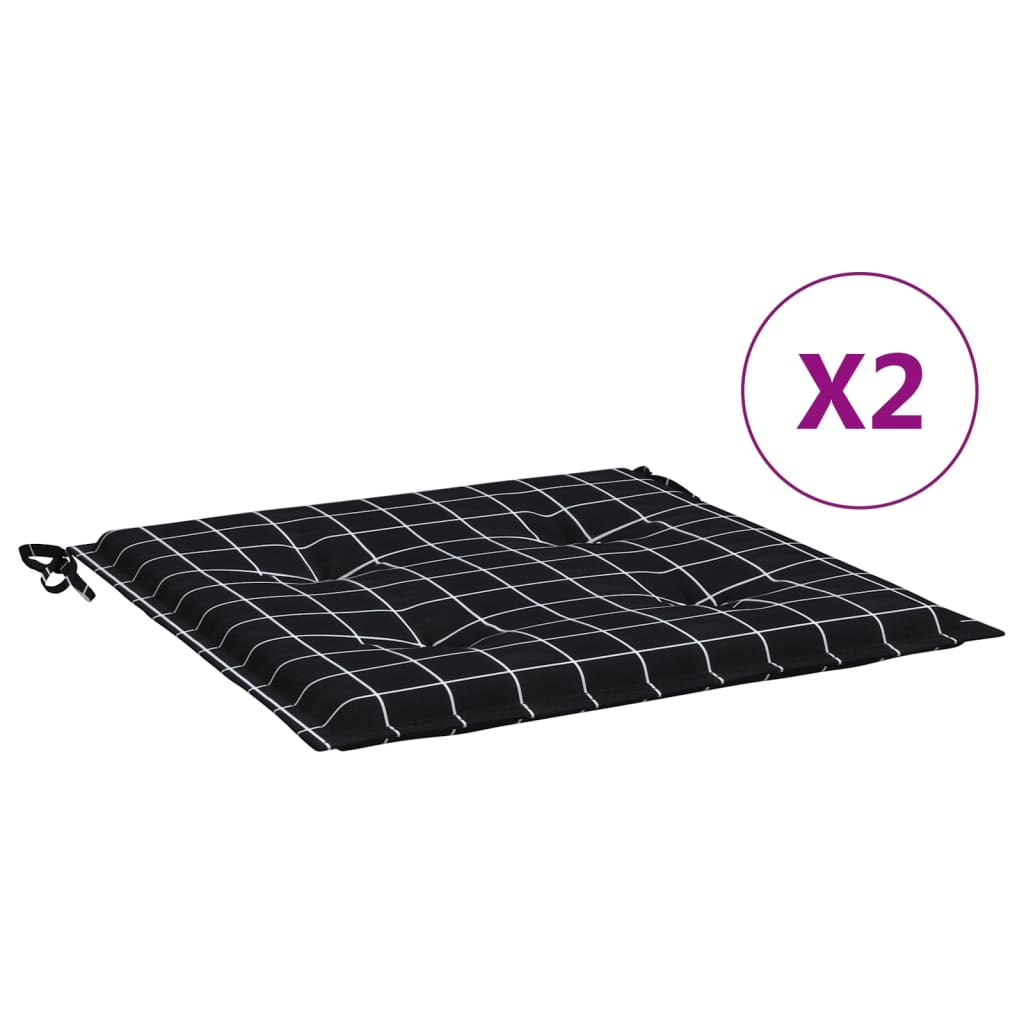 Jastuci za vrtne stolice 2 kom crni karirani 50x50x4 cm tkanina