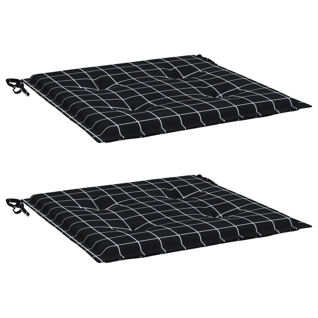 Jastuci za vrtne stolice 2 kom crni karirani 50x50x4 cm tkanina