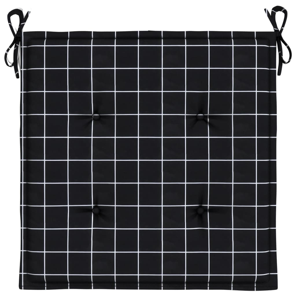 Jastuci za vrtne stolice 2 kom crni karirani 50x50x4 cm tkanina