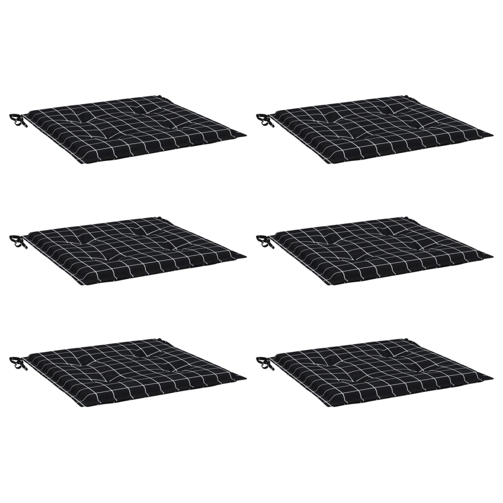 Jastuci za vrtne stolice 6 kom crni karirani 50x50x4 cm tkanina