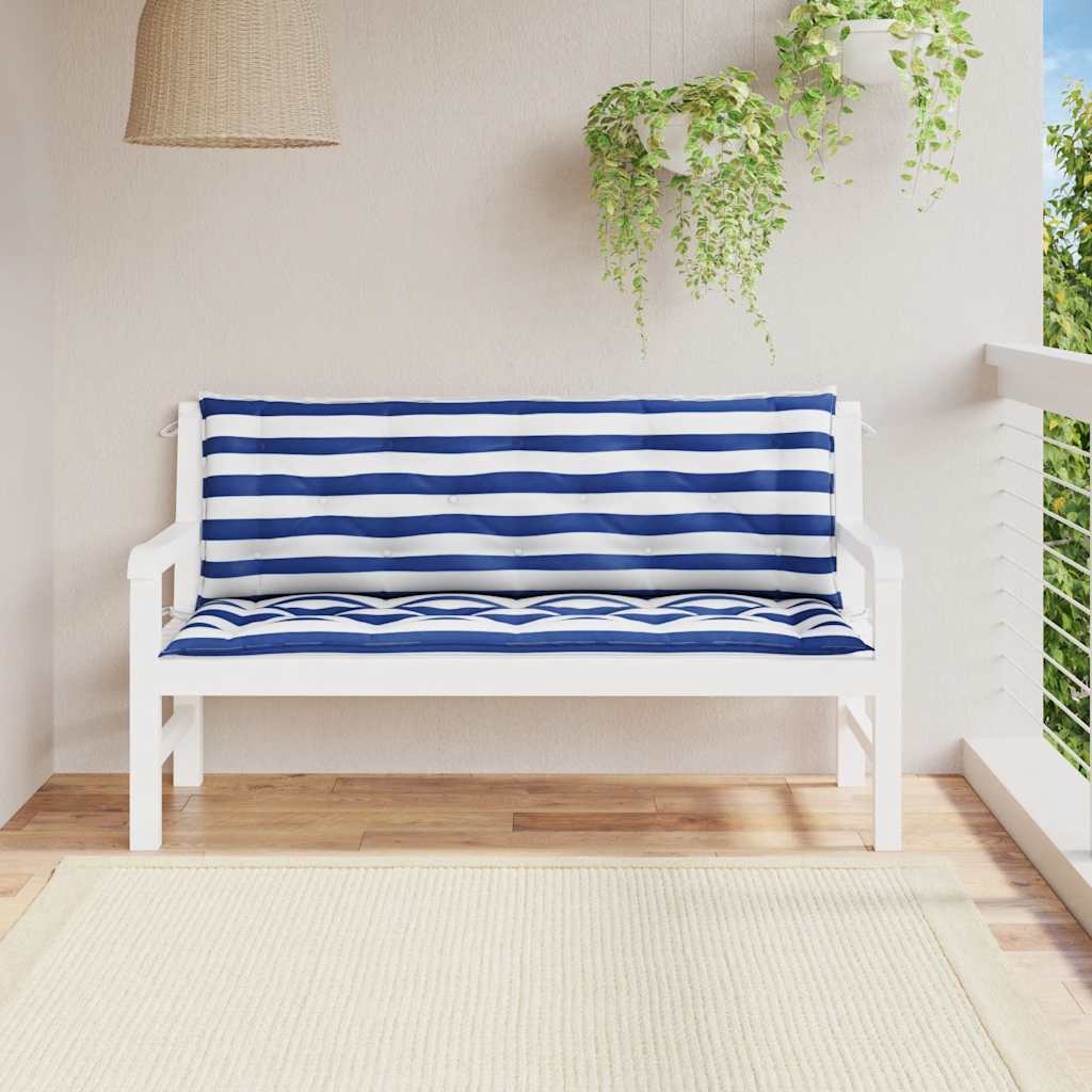 Jastuci za vrtnu klupu 2 kom plavo-bijeli prugasti 150x50x7 cm