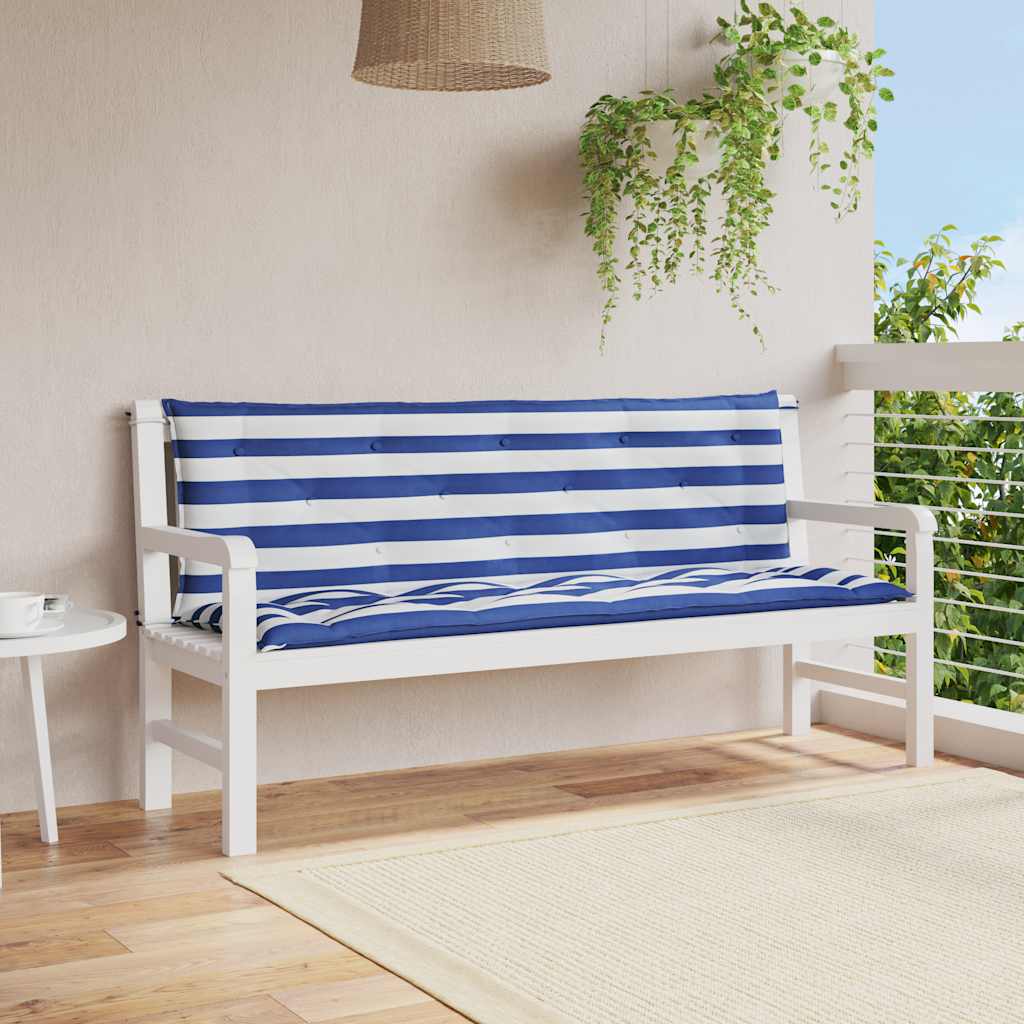 Jastuci za vrtnu klupu 2 kom plavo-bijeli prugasti 150x50x7 cm