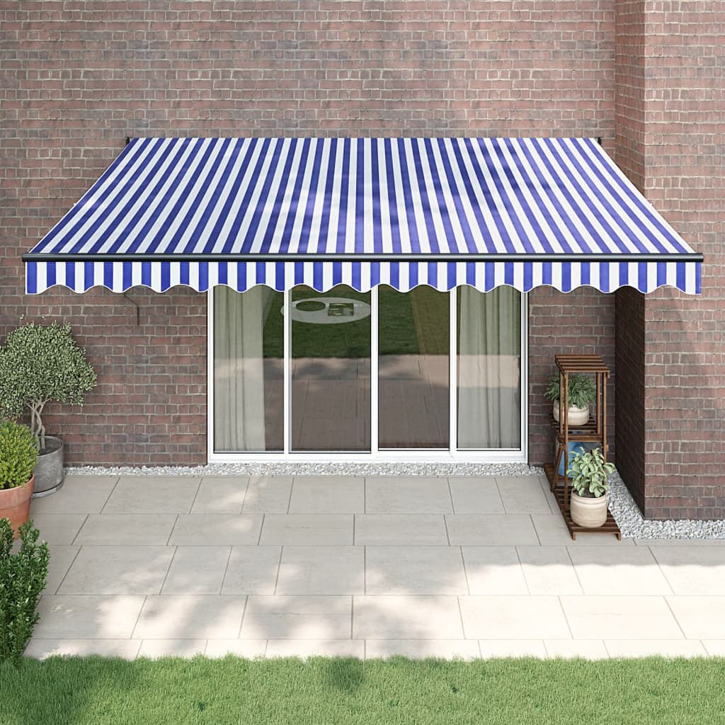 Automatska tenda na uvlačenje plavo-bijela 4,5 x 3 m