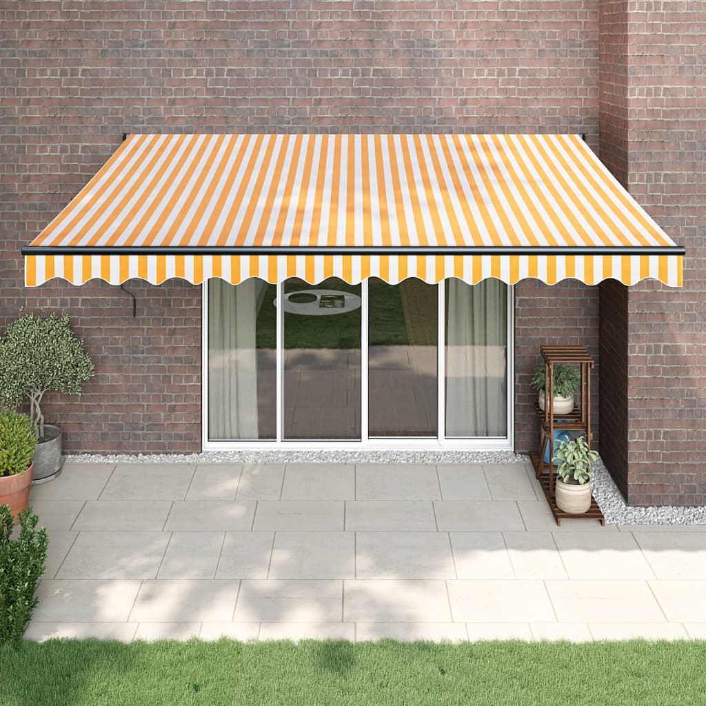 Automatska tenda na uvlačenje žuto-bijela 4,5 x 3 m