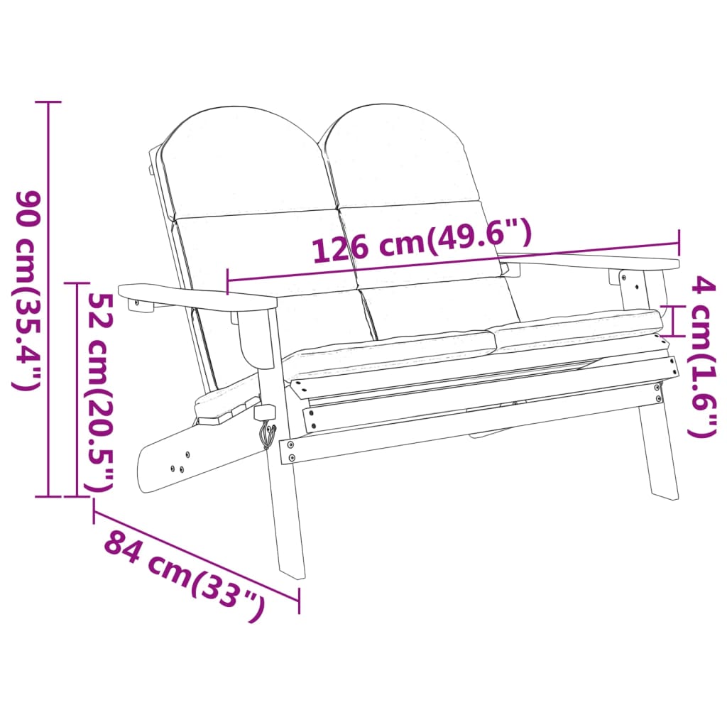 Vrtna klupa Adirondack s jastucima 126 cm masivno drvo bagrema