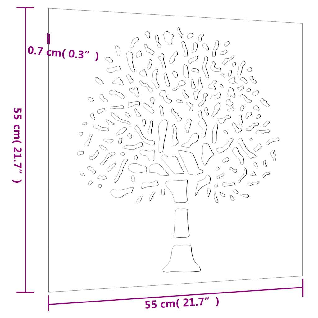 Vrtni zidni ukras 55 x 55 cm čelik COR-TEN s uzorkom stabla