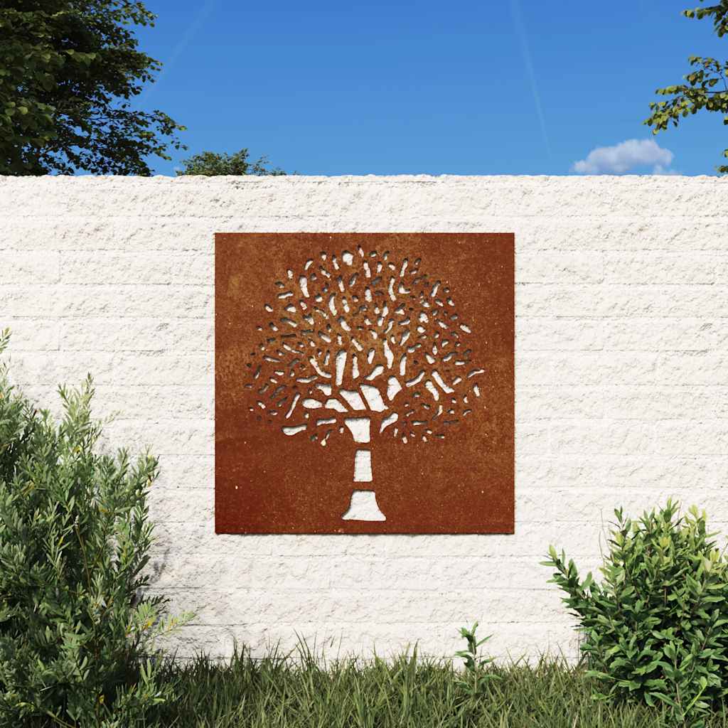 Vrtni zidni ukras 55 x 55 cm čelik COR-TEN s uzorkom stabla