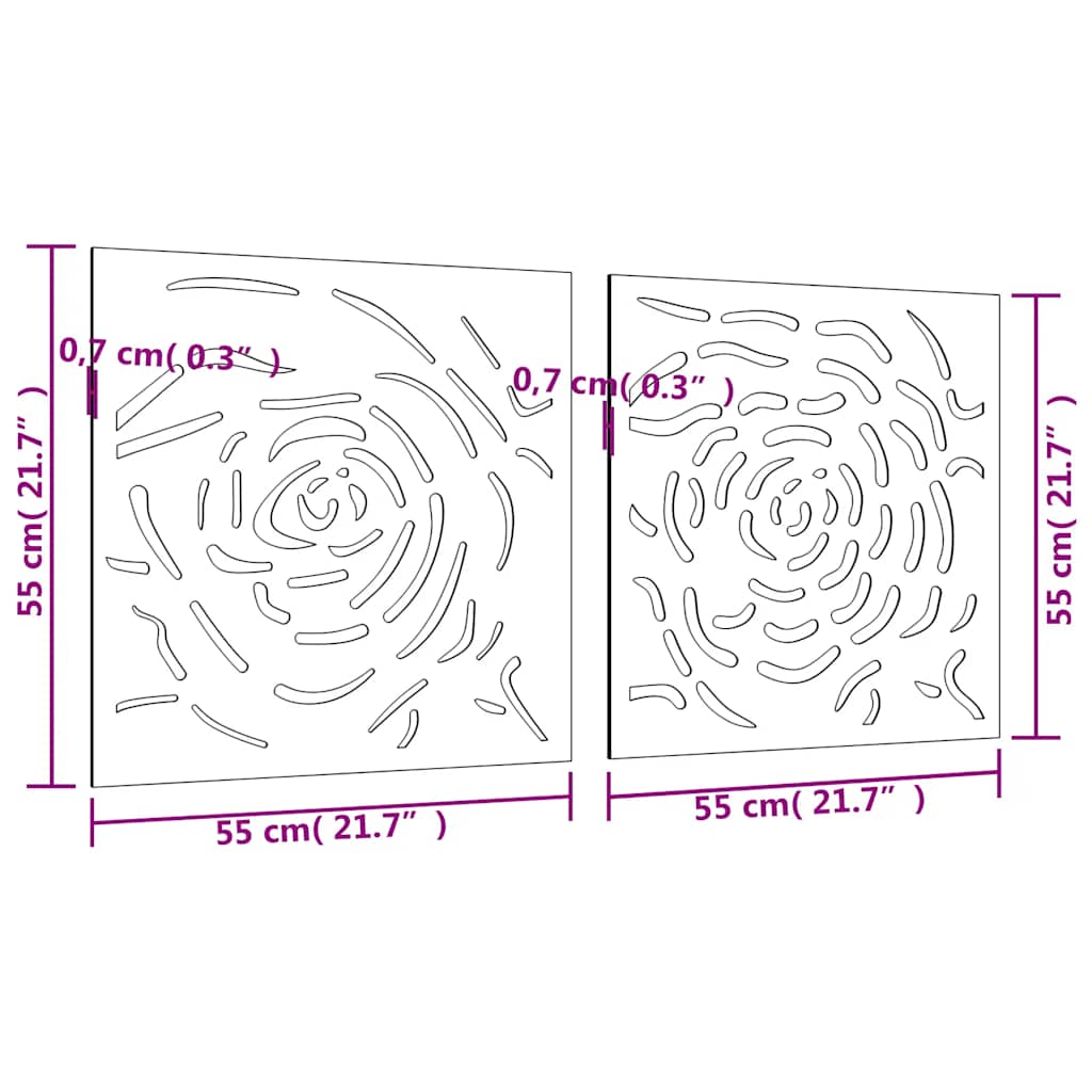 Vrtni zidni ukrasi 2 kom 55 x 55 cm čelik COR-TEN uzorak ruže