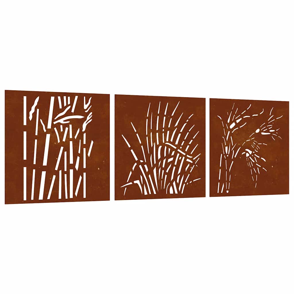 Vrtni zidni ukrasi 3 kom 55 x 55 cm čelik COR-TEN uzorak trave