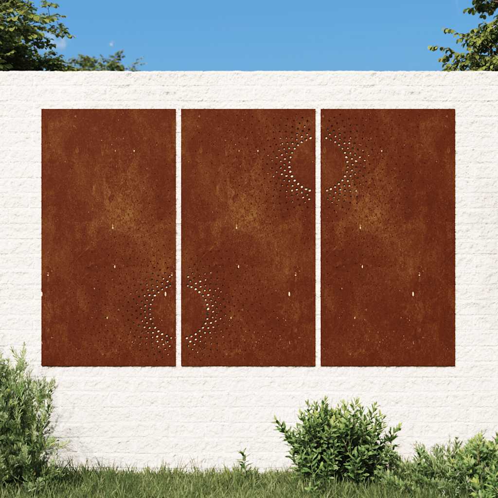Vrtni zidni ukrasi 3 kom 105x55 cm čelik COR-TEN uzorak sunca