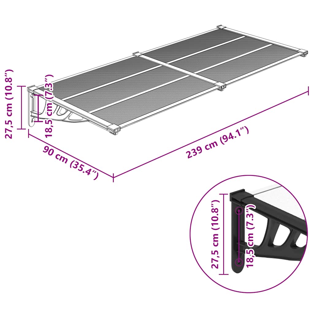Nadstrešnica za vrata crna i prozirna 239x90 cm polikarbonat