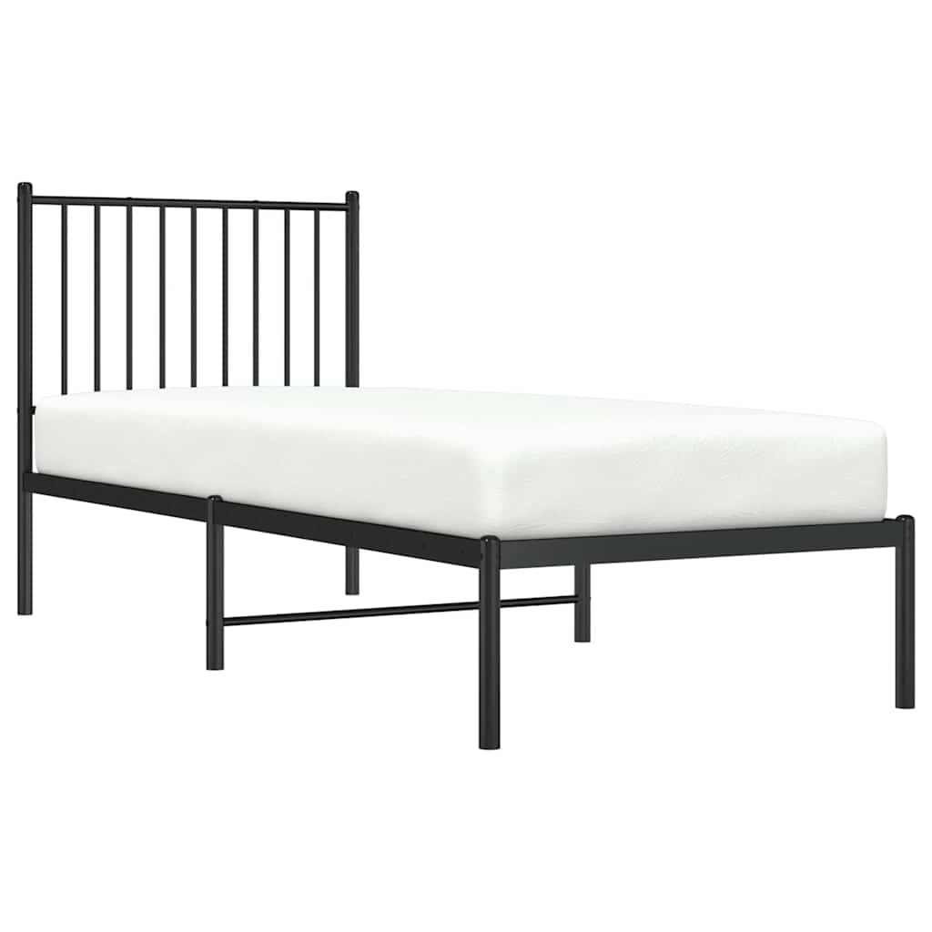 Metalni okvir za krevet s uzglavljem crni 75x190 cm