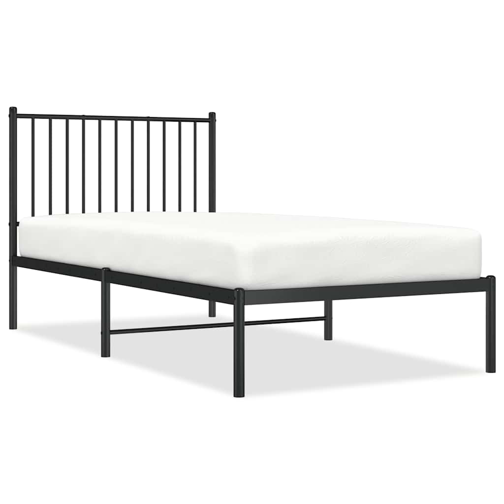 Metalni okvir za krevet s uzglavljem crni 90x190 cm