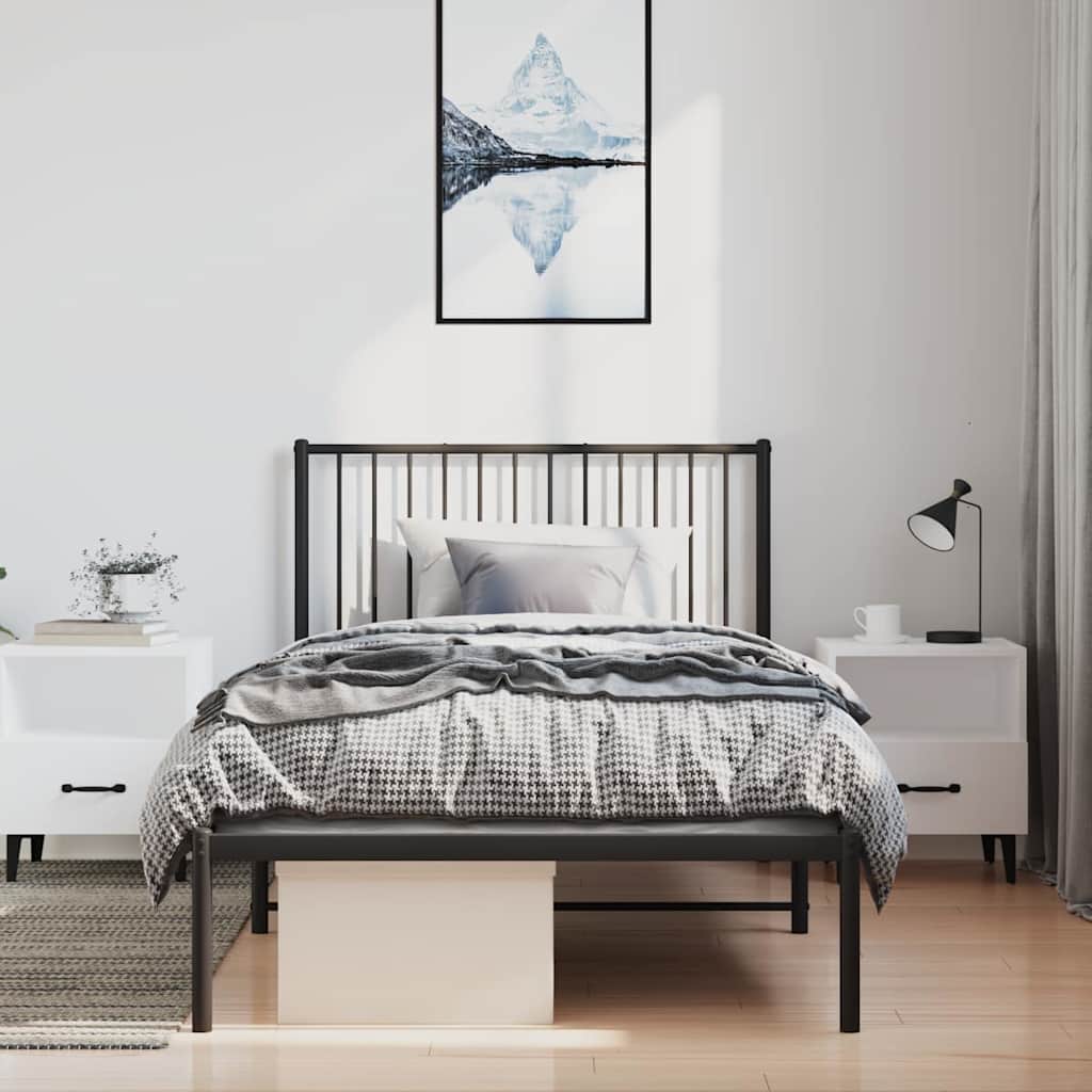 Metalni okvir za krevet s uzglavljem crni 100x190 cm