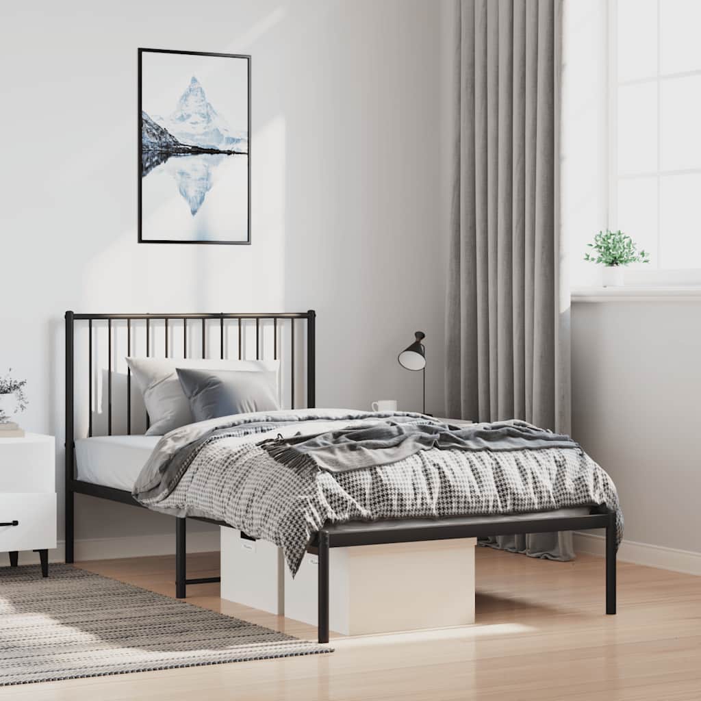 Metalni okvir za krevet s uzglavljem crni 100x200 cm