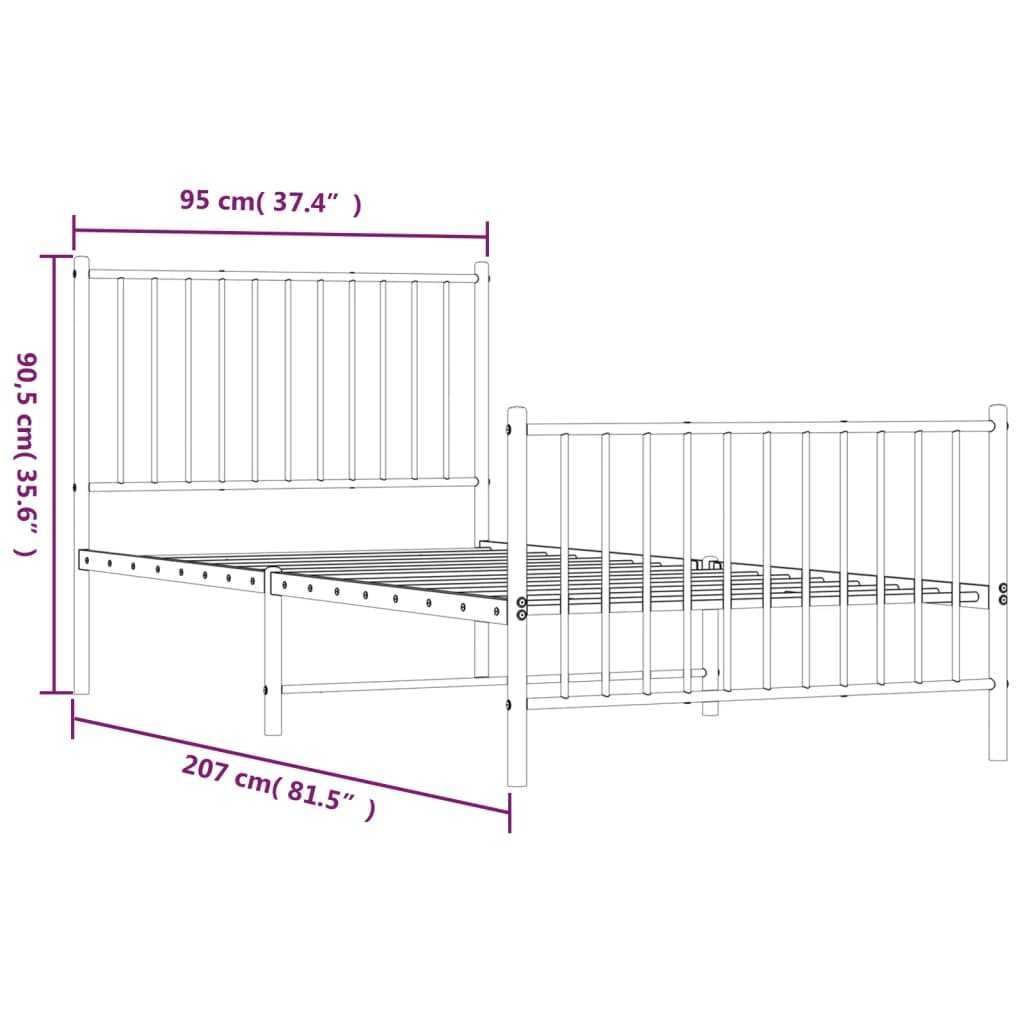 Metalni okvir kreveta uzglavlje i podnožje crni 90 x 200 cm